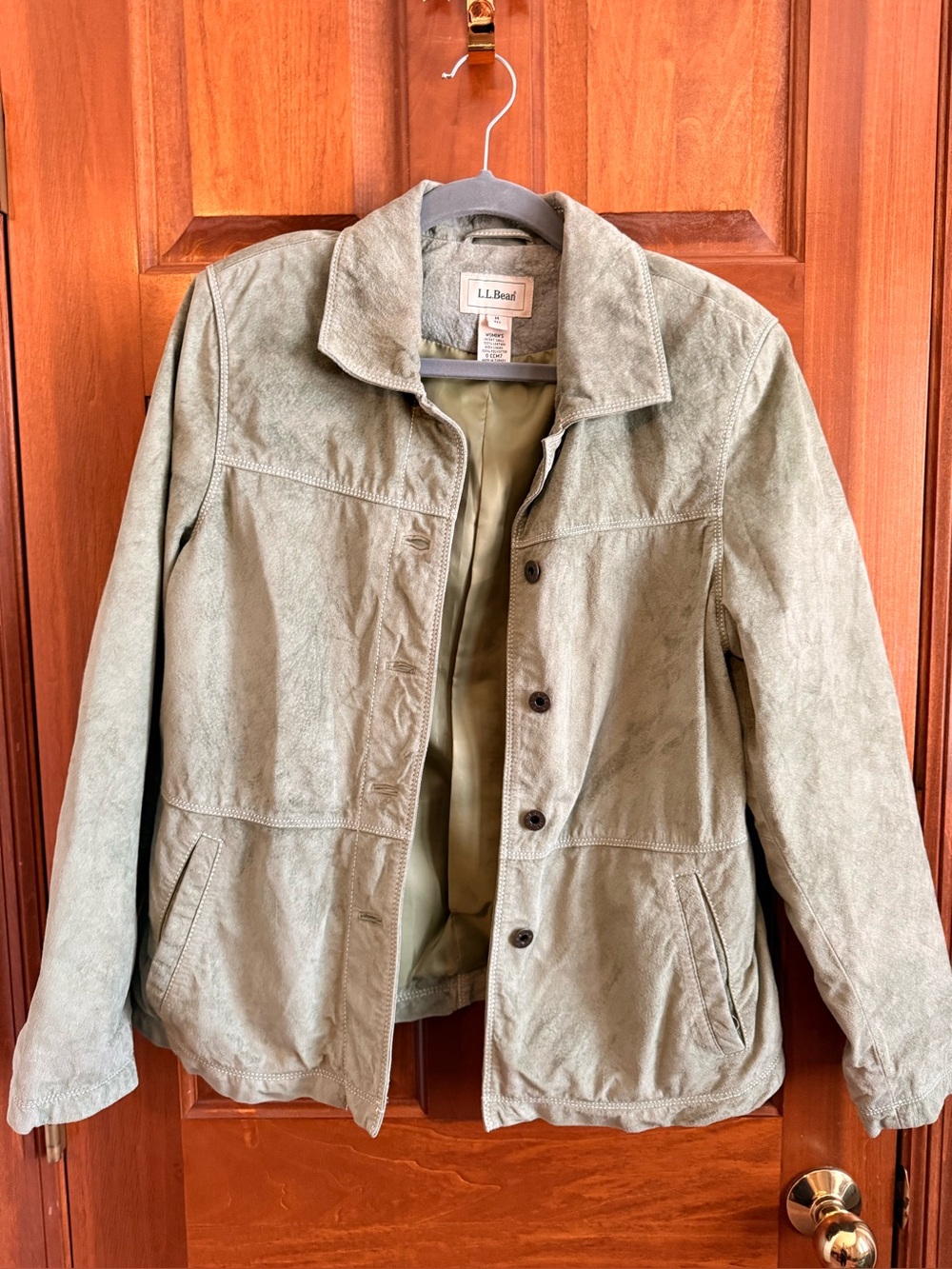 L.L.Bean Genuine Leather Sage Green Jacket Women’s MP Petite